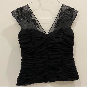 JOSEPH RIBKOFF Black Sequined Top with Lace Detail